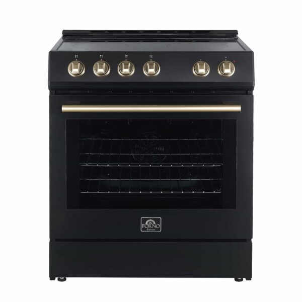 Pookied Espresso 3-Piece Appliance Package - 30-Inch Electric Range, Refrigerator and Dishwasher in Black with Antique Brass Trim - Image 2