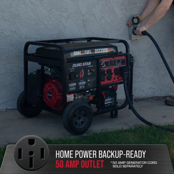 13000-Watt Push Button Start Dual Fuel Gas and Propane Powered Portable Generator with CO Shutdown Sensor 50Amp Outlet - Image 4