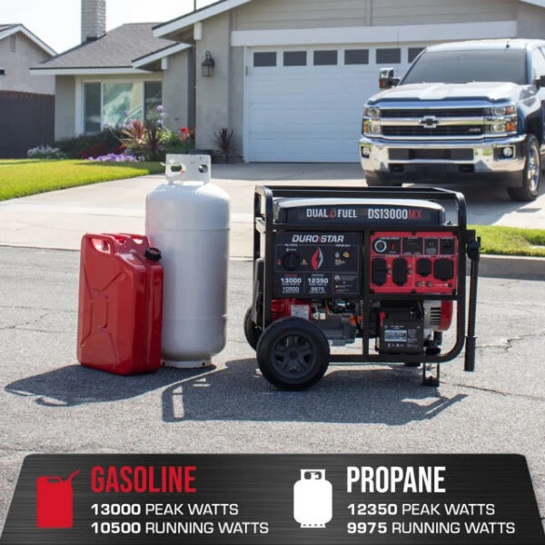13000-Watt Push Button Start Dual Fuel Gas and Propane Powered Portable Generator with CO Shutdown Sensor 50Amp Outlet - Image 3