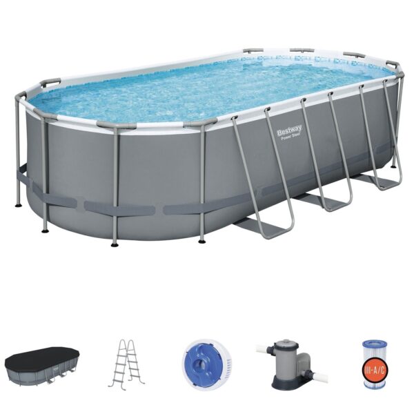 Bestway Power Steel 18′ x 9′ x 48″ Oval Above Ground Outdoor Swimming Pool Set - Image 6